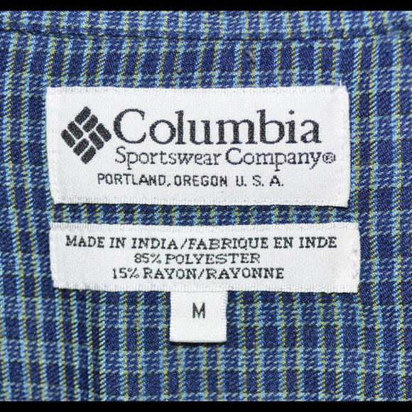 Columbia GRT Shirt Blue Plaid Button Front/Collar Roll Tab Long Sleeves Mens M - Picture 5 of 5